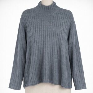 Vtg REI Wool Gray Ribbed Mock Neck Long Sleeve Sweater Womens L Oversized Granny